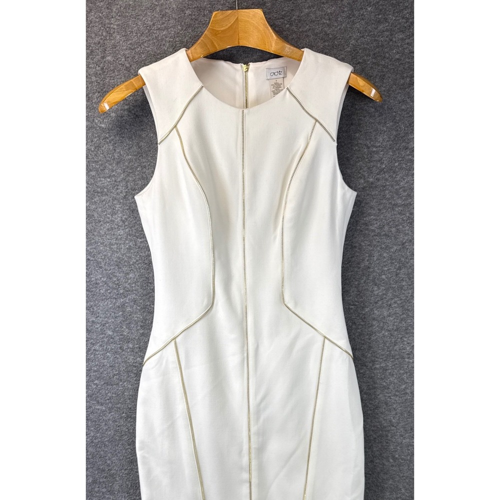 Cache Sheath Dress Size 0 White Stunning Date Gold Zipper Trim Sleeveless Crepe - Picture 2 of 13